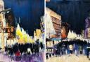 The paintings which depict Christmas shopping in Glasgow that were stolen in the burglary