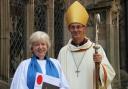 LAY READER: Christine Hickman-Smith after the admission service with the Bishop of Worcester, Dr John Inge.