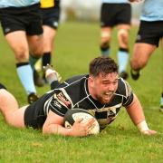 Chinnor's Jay Tyack enjoys scoring a try during his side's win over Canterbury in National League 2 South Picture: Aaron Bayliss.