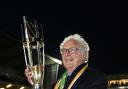 Worcester President Cecil Duckworth celebrates after victory in the Play Off Final, second leg match at Sixways Stadium, Worcester..