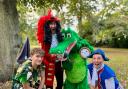 L-r - Charlie Bullock (Peter Pan) Christopher Maloney (Captain Hook) Lynn Winstanley and Will Phipps