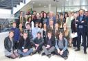 Sir Ian McKellen - surrounded by students and staff from Haybridge High School and Sixth Form at his recent visit.
