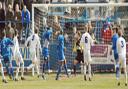 Goal! Striker Eldon Maquemba scores the Yeltz's second against Swindon Supermarine  in their incredible 4-4 draw.