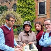 L-r - David Lavender (playing Alan Bennett 2),  Carey Esthop (playing Mary Shepherd – the Lady in the Van), Jess Skidmore (playing Pauline) and Lee Morgan-Salcombe (playing Alan Bennett 1)