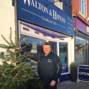 Andrew Hipkiss and the tree outside Walton and Hipkiss in Hagley