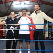 L-r - Lions Boxing Club coach Bob Dillon, teen boxer Osama Mohamed and Brierley Hill councillor Adam Davies