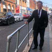 Cllr Steve Clark in Stourbridge where timber decking is set to be removed from the High Street