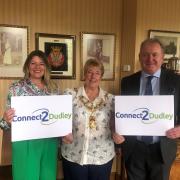 Helen Lock, executive director, Commercial Services Group, with the Mayor of Dudley, Cllr Sue Greenaway, and Dudley Council chief executive Kevin O'Keefe