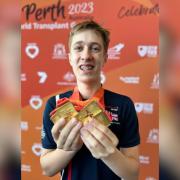 Kristof Polgar with his gold medals following success at the World Transplant Games.
