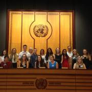 Students in one of the formal meeting rooms at the UN's Palaias des Nations, in Geneva.