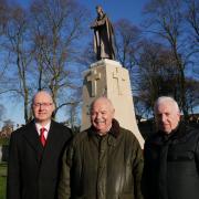 L-r - Cllr John Martin in the peace gardens with David Sparks, Friends of the Park chairman, and Eric Homer, of Quarry Bank Royal British Legion.