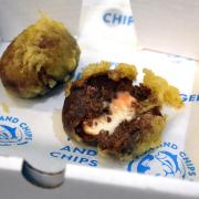 The battered Creme Eggs being served up by Norton Fisheries