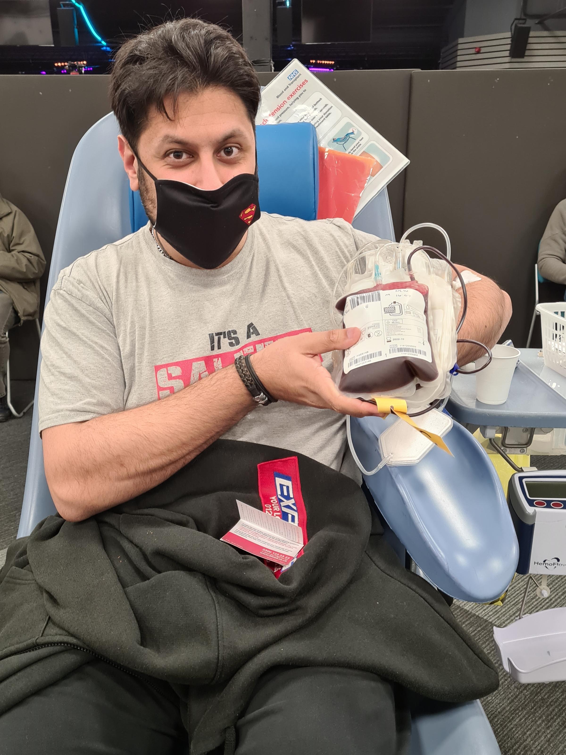 Shaz Saleem at his first blood donation session