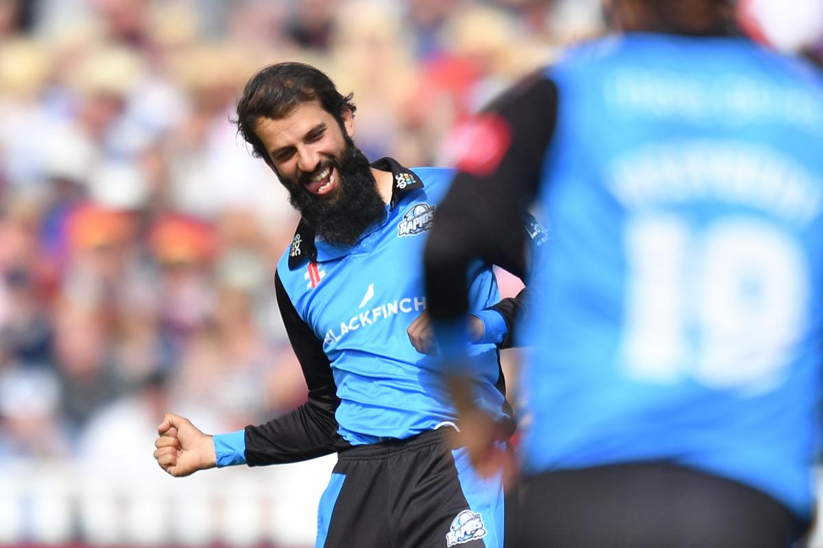 Worcestershire Rapid's Moeen Ali celebrates taking the wicket of Lancashire Lightning's Joss Buttler during the Vitality T20 Blast Semi Final match on Finals Day at Edgbaston, Birmingham..