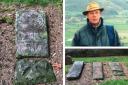 The graves of members of the Knights Templar at St Mary's Church at Enville, and researcher Edward Dyas