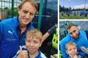Lewis Cross, aged 12, from Quarry Bank, with Italy’s head coach Roberto Mancini, left, and with goalkeeper Gianluigi Donnarumma, right; and the Italian team on the pitch at The Dell, top right. Pic - Alex Cross