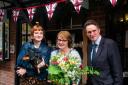 Sir Gavin Williamson, right, at Winnie and Olive floristry shop in Kinver with Heather Tombs (shop founder) and Vanessa Sweeney (shop director)