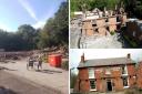 The Crooked House - remains (Andy Cashmore), after the fire (PA) and before (SWNS)