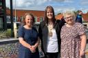 Sarah Cannings, left,and Carly Grandini Williams, both from Saz's Ceramics, with the Mayor of Dudley - Cllr Andrea Goddard