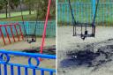 The burnt out play area in Withymoor Park