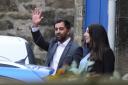 Humza Yousaf pictured outside Bute House with his wife Nadia El-Nakla