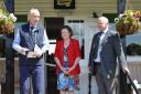 Belbroughton Cricket Club president, Lady Victoria Guthrie, opens the club’s refurbished pavilion with chairman Robert Hawk and secretary Tony Boardman. Photo: Belbroughton Cricket Club
