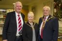 Former Manchester United goalkeeper Alex Stepney with the Mayor and Mayoress of Dudley, Councillor Dave Tyler and his wife Barbara. Pic by Jonathan Hipkiss