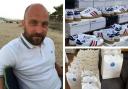 Lee Martin aand the trainers he customised for England kitman Pat Frost