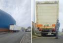 Naz Ahmed and the large trailers found in Lye - in Stourvale Road, left, and Attwood Street, right.