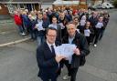 Mike Wood MP and Phil Hall with the petition, with Cllr Ed Lawrence and residents on the Charterfields estate in Kingswinford, who are objecting to proposals by BRSK to site telegraph poles in their area for the roll out of full fibre broadband