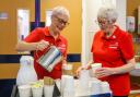 Volunteers making drinks at Russells Hall Hospital, Dudley