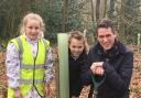 Gavin Williamson MP with Brindley Heath Junior School pupils Grace Ellerton and Benji Ashcroft, aged nine.