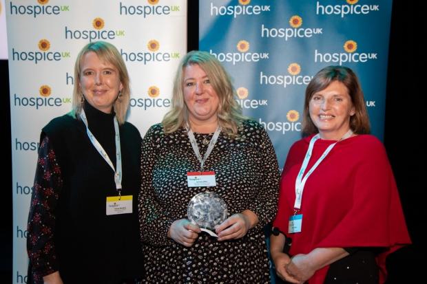 Tracey Bleakley, Hospice UK CEO with Claire Towns CEO at the Hospice and Gemma Allen.