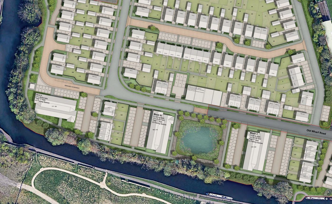 Aerial view of the proposed Old Wharf Road development. Image courtesy of Taylor Wimpey
