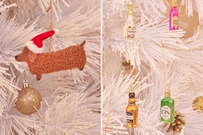 See PrettyLittleThing's new Christmas bauble collection - including the Daschund and alcoholic gin, whisky and rum bauble set.
