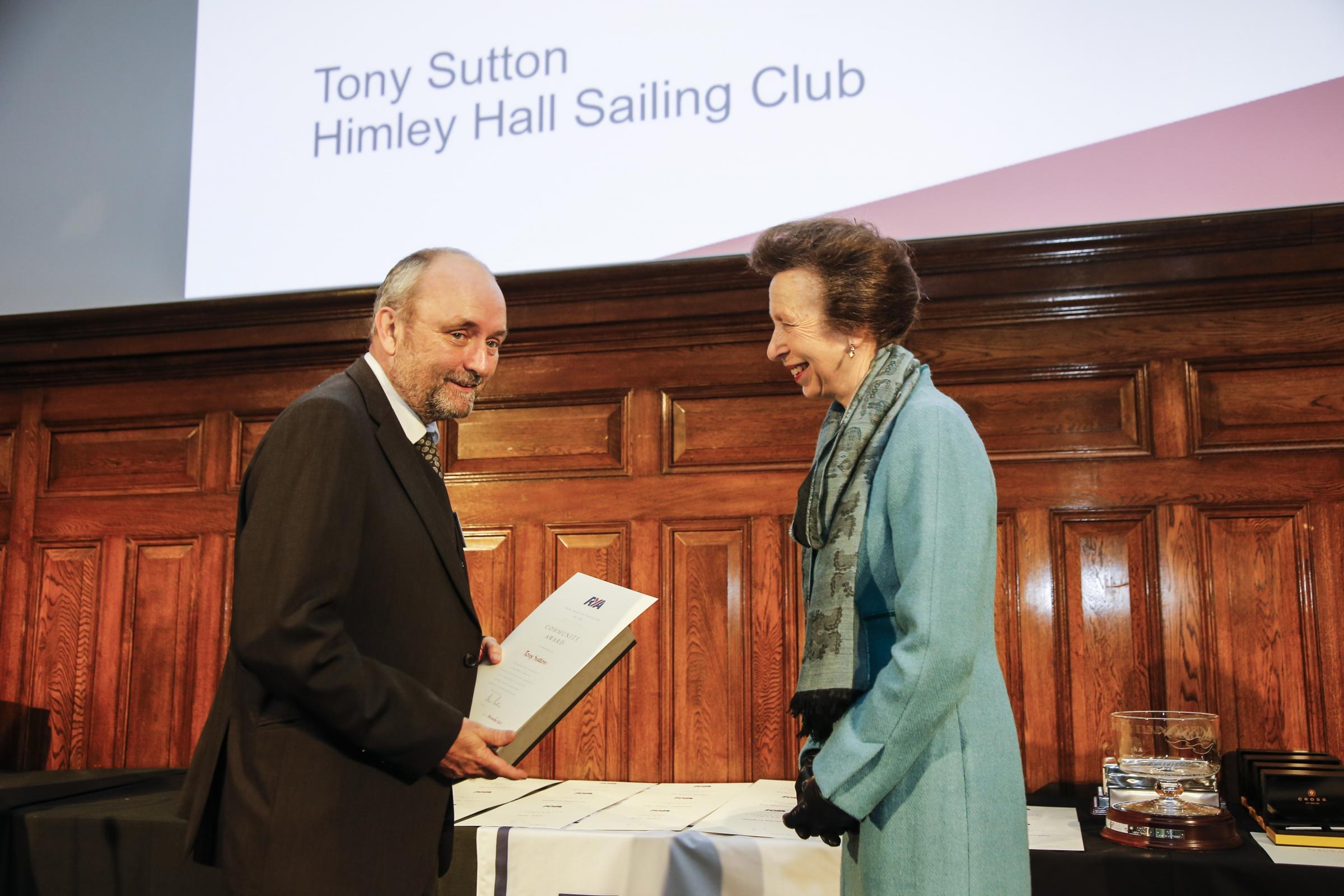 Tony Sutton receives his RYA Volunteer Award from HRH The Princess Royal, Pic by Paul Wyeth