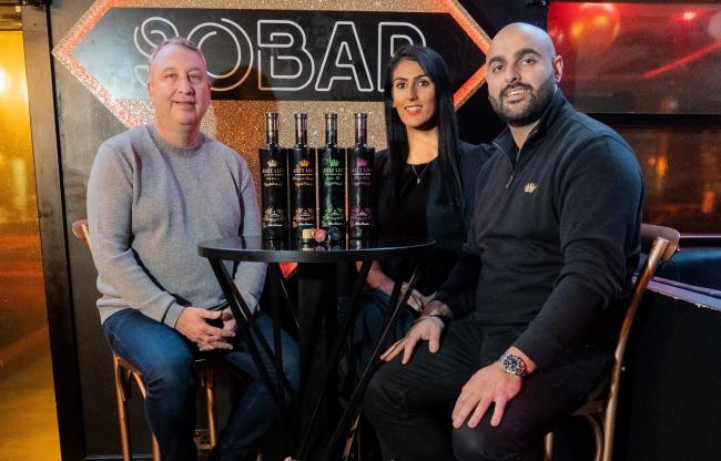 From left, nightclub owner Wayne Tracey, who operates four venues in Birmingham city centre, with Sunny and Baz Kooner, who run West Midlands vodka brand Jatt Life.