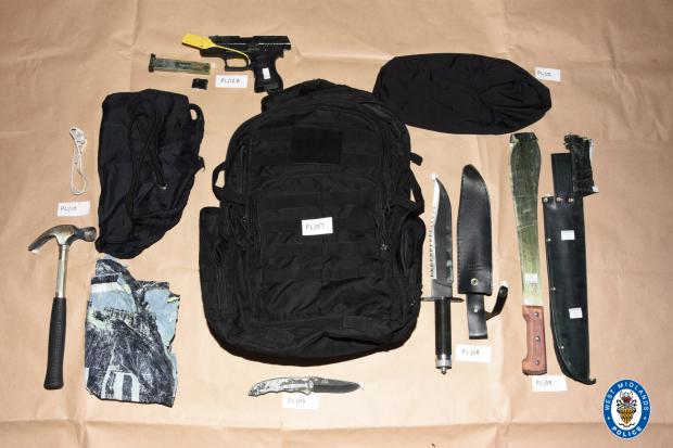 Stourbridge News: The weapons found in the backpack. Pic - West Midlands Police