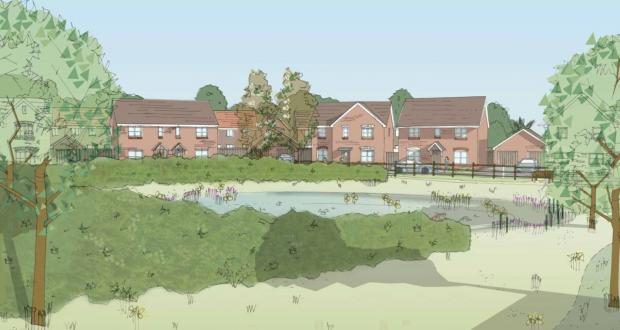 Stourbridge News: The proposed development would include ponds , an orchard and children's play area. Pic - Charles Church