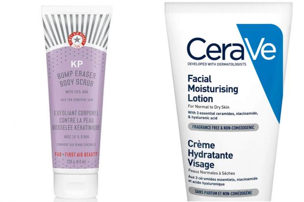 Stourbridge News: First Aid Beauty KP Bump Eraser Body Scrub and CeraVe Facial Moisturising Lotion. Credit: CeraVe
