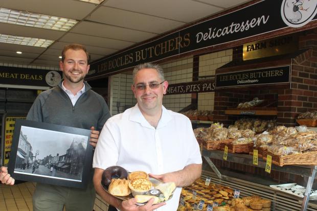 Cllr Adam Davies with butcher Lee Eccles who has returned the former Marsh & Baxter shop in Brierley Hill High Street into a traditional butcher's shop.