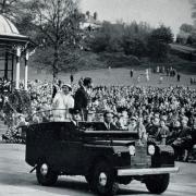 The Queen and Prince Philip on their open top tour in Mary Stevens Park, Stourbridge, in 1957.