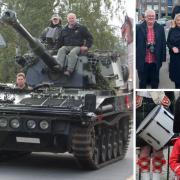 The Abbot tank, left by Chris Dyche; Suzanne Webb MP with Steve Jasper of event sponsors PreMetro and organiser David Spruce, top right; and a young member of the Shirley Pipe Band, bottom right - pic by Tony Norris