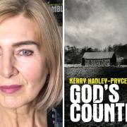 Author Kerry Hadley-Pryce and the cover of her new book God's Country