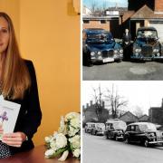 Owner and director Lucy Porter at H. Porter & Sons and some of the funeral directors' cars old and new