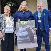 L-r - the Mayor of Dudley, Cllr Sue Greenaway, with Ben's parents Lynette and Damian Corfield.