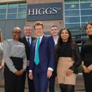 From left, Higgs apprentices and trainees Abbie Hodgetts, Latoyah Thompson, Anthony Westwood, Sam Dell, Saniya Iftikhar, Simrit Chahal with Andy Street (centre)