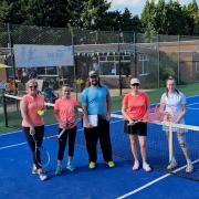 L to R - Sarah Needs, Rachael Ridley, Chris Brown (Umpire) Bec Yates, Emily White. Picture: Wollaston Tennis Club