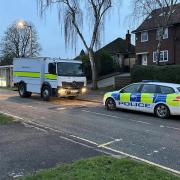 The Bomb Squad van and police pictured at the scene in The Broadway, Norton.