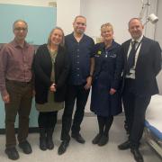 Professor Tahir Shah, Consultant Hepatologist and Transplant Physician; Tina and Neil Morris; Stacey Smith, Clinical Nurse Specialist; David Bartlett, Consultant Hepatobiliary, Pancreatic and Liver Transplant Surgeon